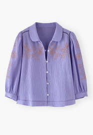 Bestickte Bluse, Lavendel, webstill