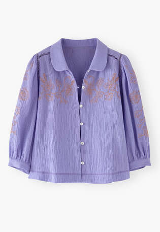 Bestickte Bluse, Lavendel, webstill