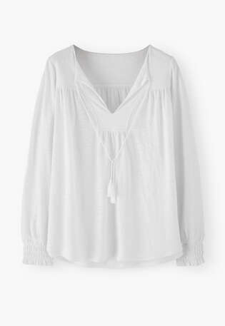 Gerafftes Top, Wei&szlig;, webstill