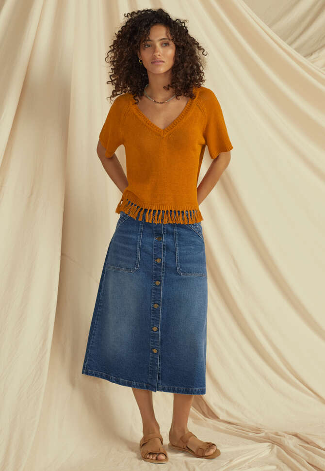 Pullover mit V-Ausschnitt, Leuchtendes Apricot, completeTheLook