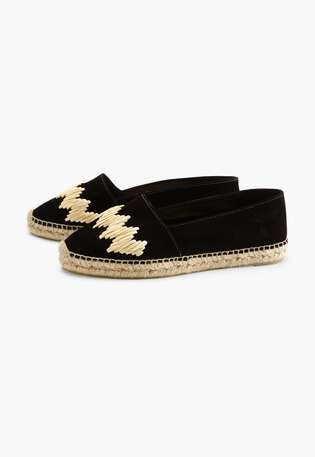 Espadrilles mit Raffiabast-Zehenpartie, Schwarz, webstill