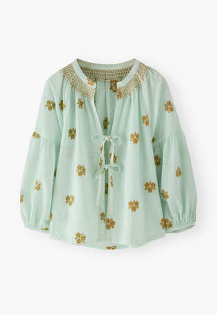 Bluse aus geklipptem Jacquard, Eisblau, webstill