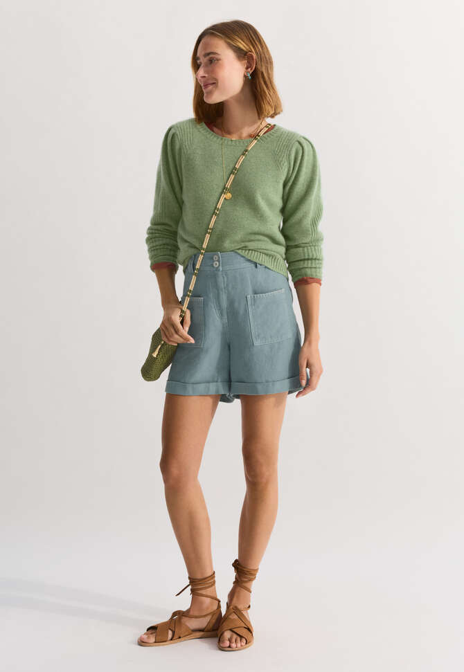 Pullover mit Puff&auml;rmeln, Rauchiges Apfelgr&uuml;n, completeTheLook