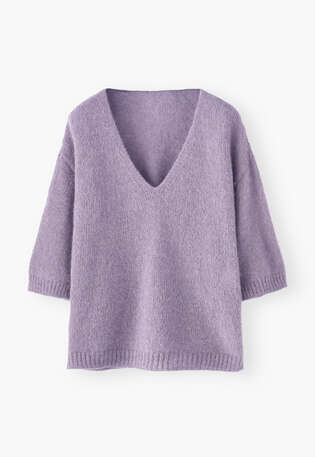 Pullover mit V-Ausschnitt, Heidekraut, webstill