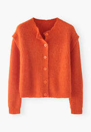 Rippstrick-Cardigan, Rotorange, webstill