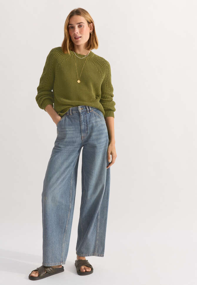 Pullover mit Zopfmuster&auml;rmeln, Dunkle Limette, completeTheLook