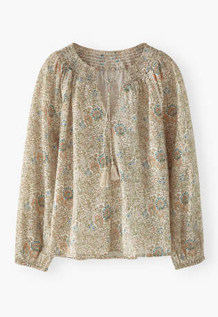 Bluse mit Print, Wiese/Pfirsich, webstill