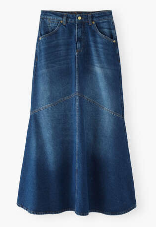 Ausgestellter Maxirock aus Denim, Mid-Vintage, webstill