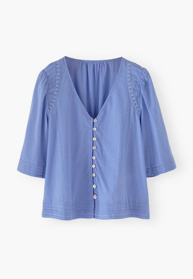 K&uuml;rzer geschnittene Bluse, Gewaschenes Kornblumenblau, completeTheLook