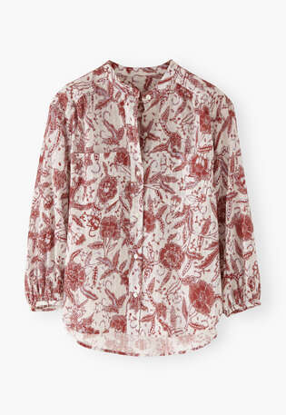 Bedruckte Bluse, Ecru/Marone, webstill