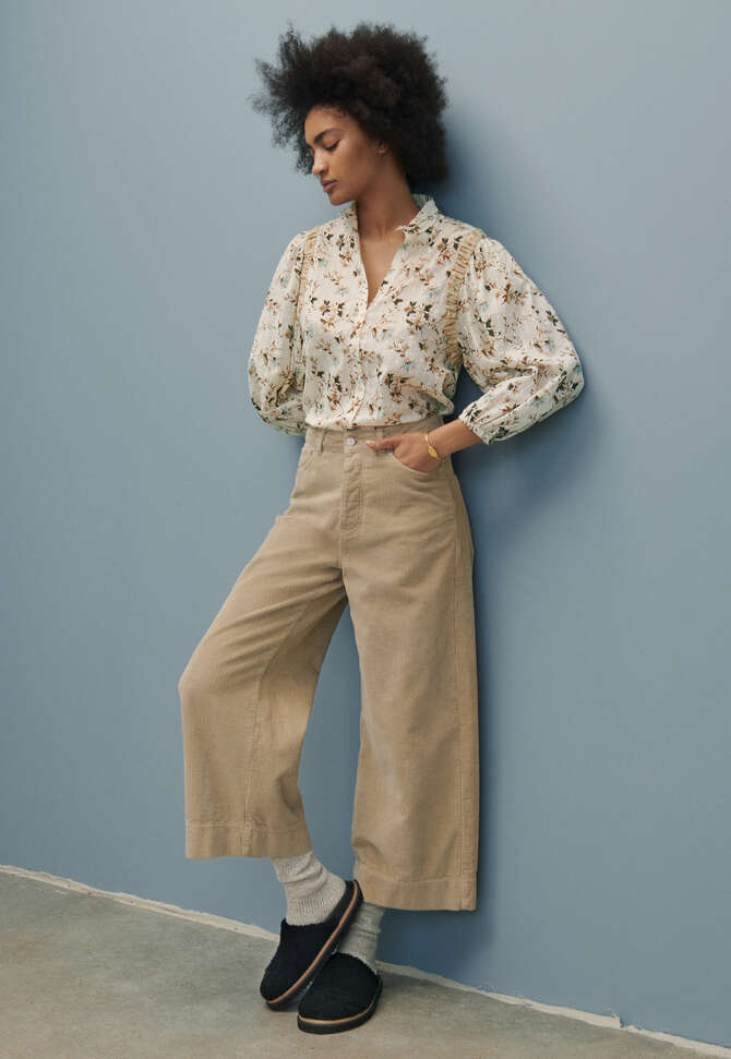 K&uuml;rzer geschnittene Hose mit weitem Bein, Haferbeige, completeTheLook