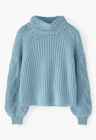Pullover mit Zopfmuster, Zartes T&uuml;rkis, webstill