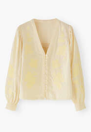 Bluse mit Applikationen, Ecru/Zitrone, webstill