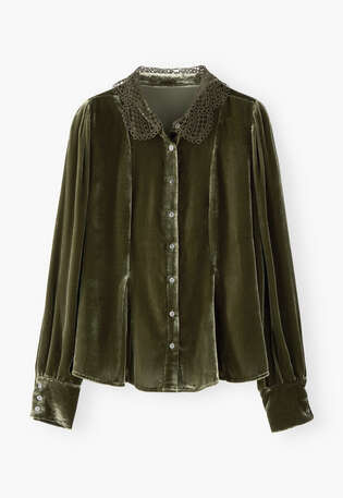 Velvet godet blouse, Moss, webstill