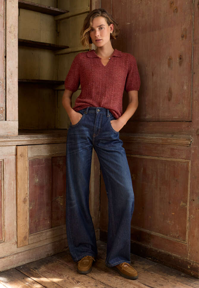 Lace-stitch sweater, Dark ruby, completeTheLook