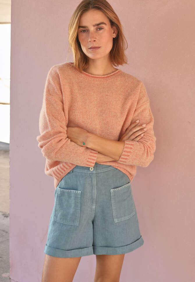 Plattierter Pullover, Koralle, completeTheLook