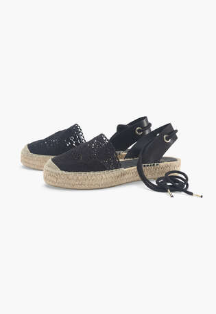 Espadrilles zum Schn&uuml;ren, Schwarz, webstill