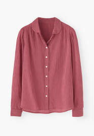 Gestreifte Crinkle-Bluse, Pink, webstill