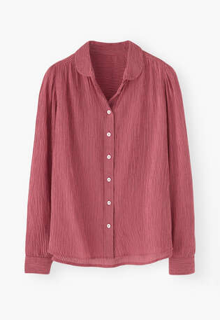 Gestreifte Crinkle-Bluse, Pink, webstill