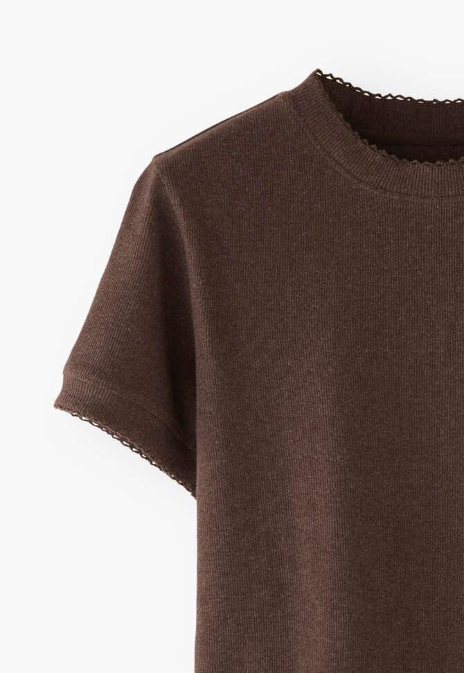 T-Shirt aus geripptem Jersey, Espresso, completeTheLook