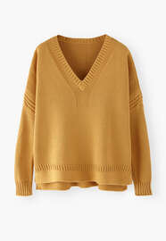 Pullover mit V-Ausschnitt, Warmes Gelb, webstill