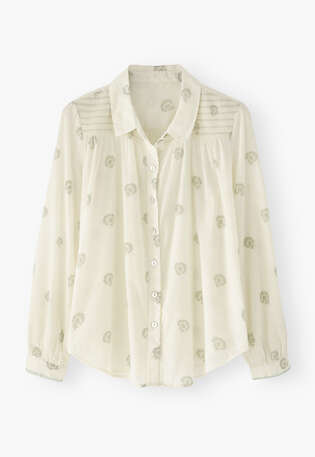 Bluse mit Kr&auml;useldetail, Ecru/Salbei, webstill
