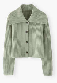 Ripp-Cardigan mit Kragen, Salbei, webstill