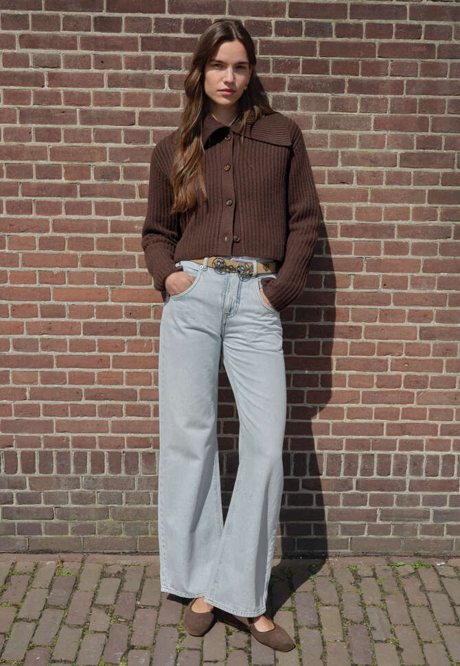Ripp-Cardigan mit Kragen, Dunkle Schokolade, completeTheLook
