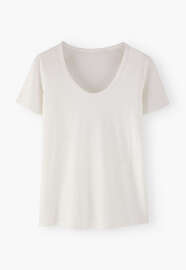 T-Shirt mit U-Ausschnitt, Wei&szlig;, webstill