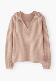 Texturiertes Streifen-Hoodie, Pergament/Pfirsich, webstill