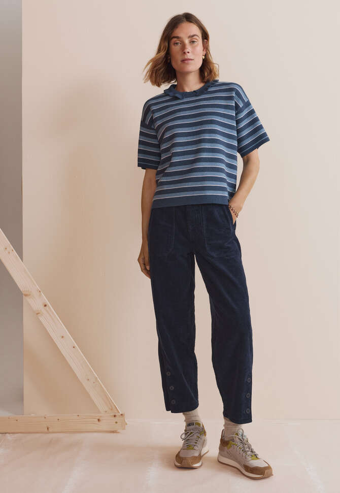 Streifenpullover mit Kragen, Denim/Lavendel, completeTheLook
