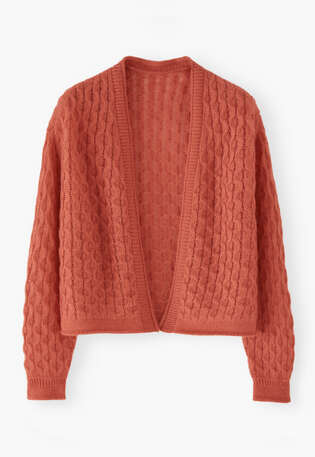 Cable-stitch cardigan, Coral, webstill