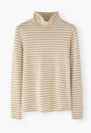 Gestreifter Rollkragenpullover, Elfenbein/Salbei, webstill