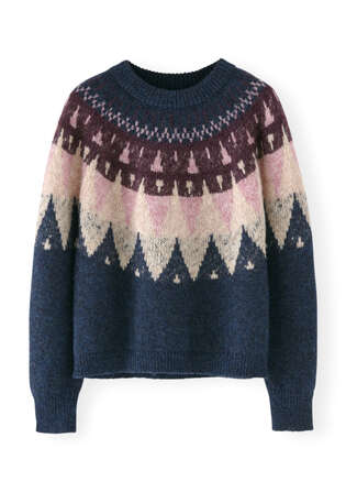 Pullover mit Passendetail, Indigo/Aubergine, webstill