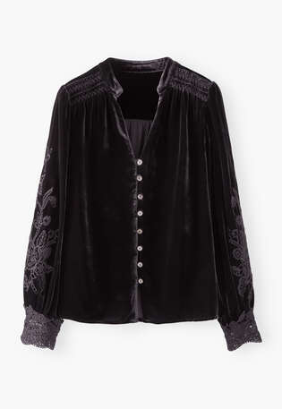 Velvet cutwork blouse, Black coffee, webstill