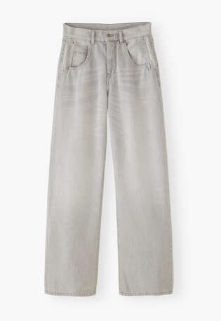 Jeans mit geradem Bein, Grau, webstill