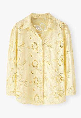 Broderie-Hemd, Zartes Zitronengelb, webstill
