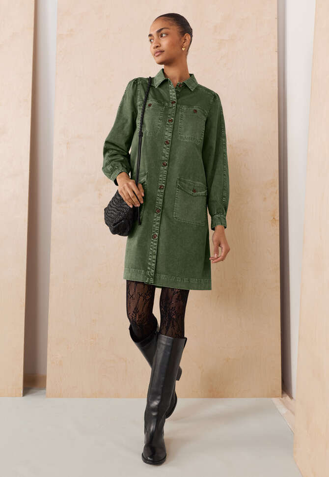 St&uuml;ckgef&auml;rbtes Kleid, Graues Moos, completeTheLook