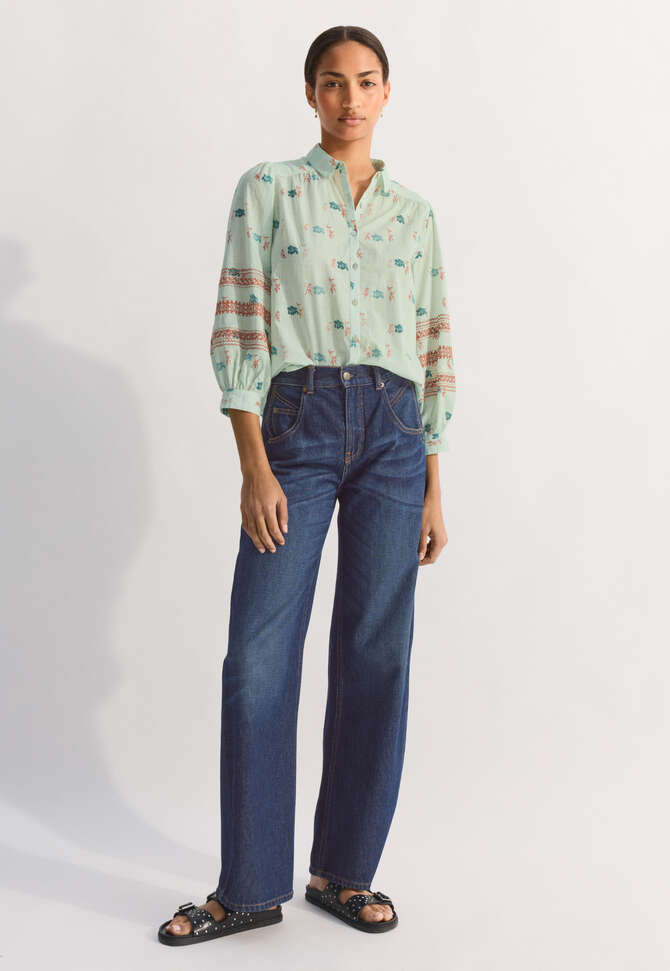 Bestickte Bluse mit Print, Eisgr&uuml;n, completeTheLook