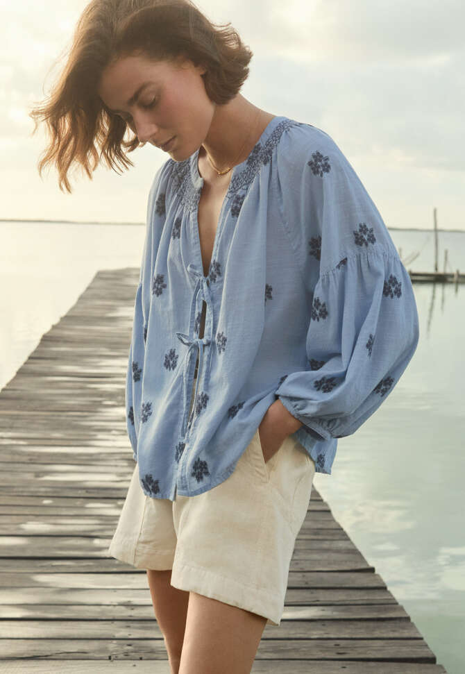 Bluse aus geklipptem Jacquard, Himmelblau/Blau, completeTheLook