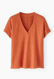 T-Shirt mit V-Ausschnitt, Mandarine, webstill