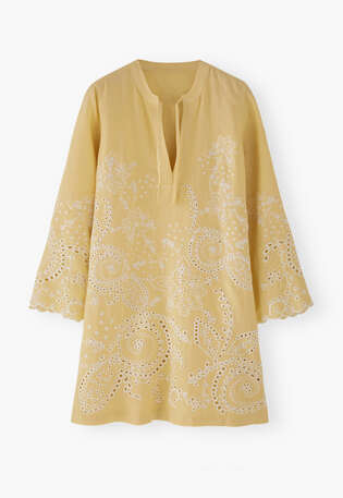 Cutwork-Kleid, Zartes Zitronengelb, webstill