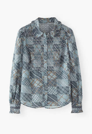 Printed blouse, Washed denim, webstill