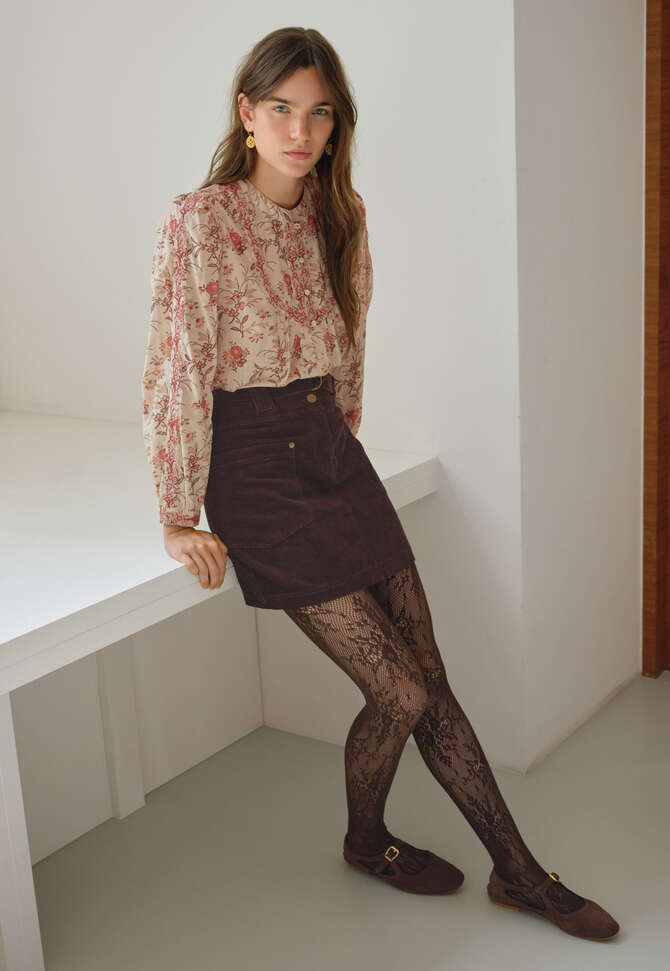 Bestickte Bluse mit Print, Rouge, completeTheLook