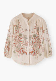 Bedruckte Boyfriend-Bluse, Ecru/Rost, webstill