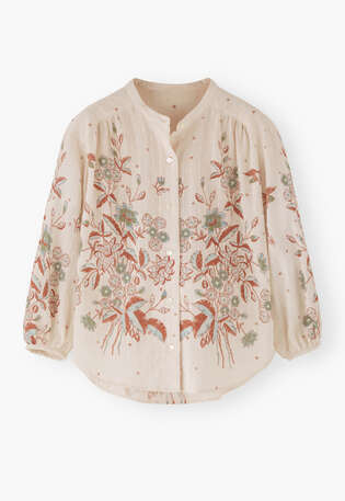 Bedruckte Boyfriend-Bluse, Ecru/Rost, webstill