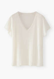 V-Ausschnitt-T-Shirt, Elfenbein, webstill