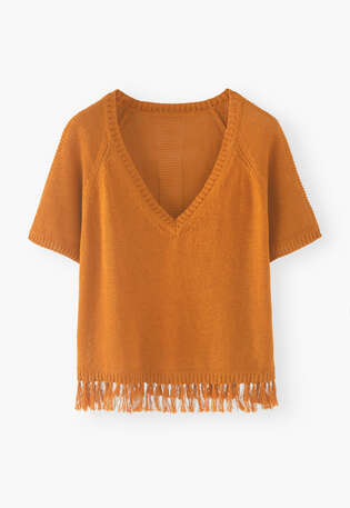 Pullover mit V-Ausschnitt, Leuchtendes Apricot, webstill