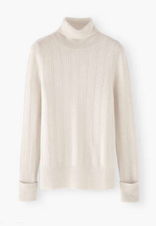 Rollkragenpullover, Elfenbein, webstill