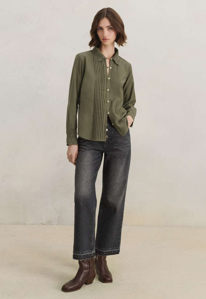 Bluse mit Biesen, Dunkles Moos, completeTheLook